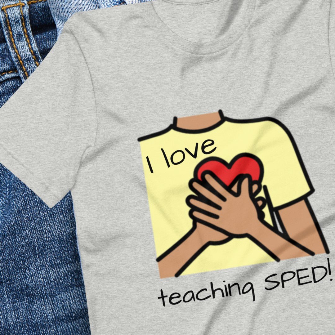 Special Education Teacher T-shirt SLP Shirt "I Love Teaching SPED" Autism Acceptance and AAC with Picture Communication Symbols