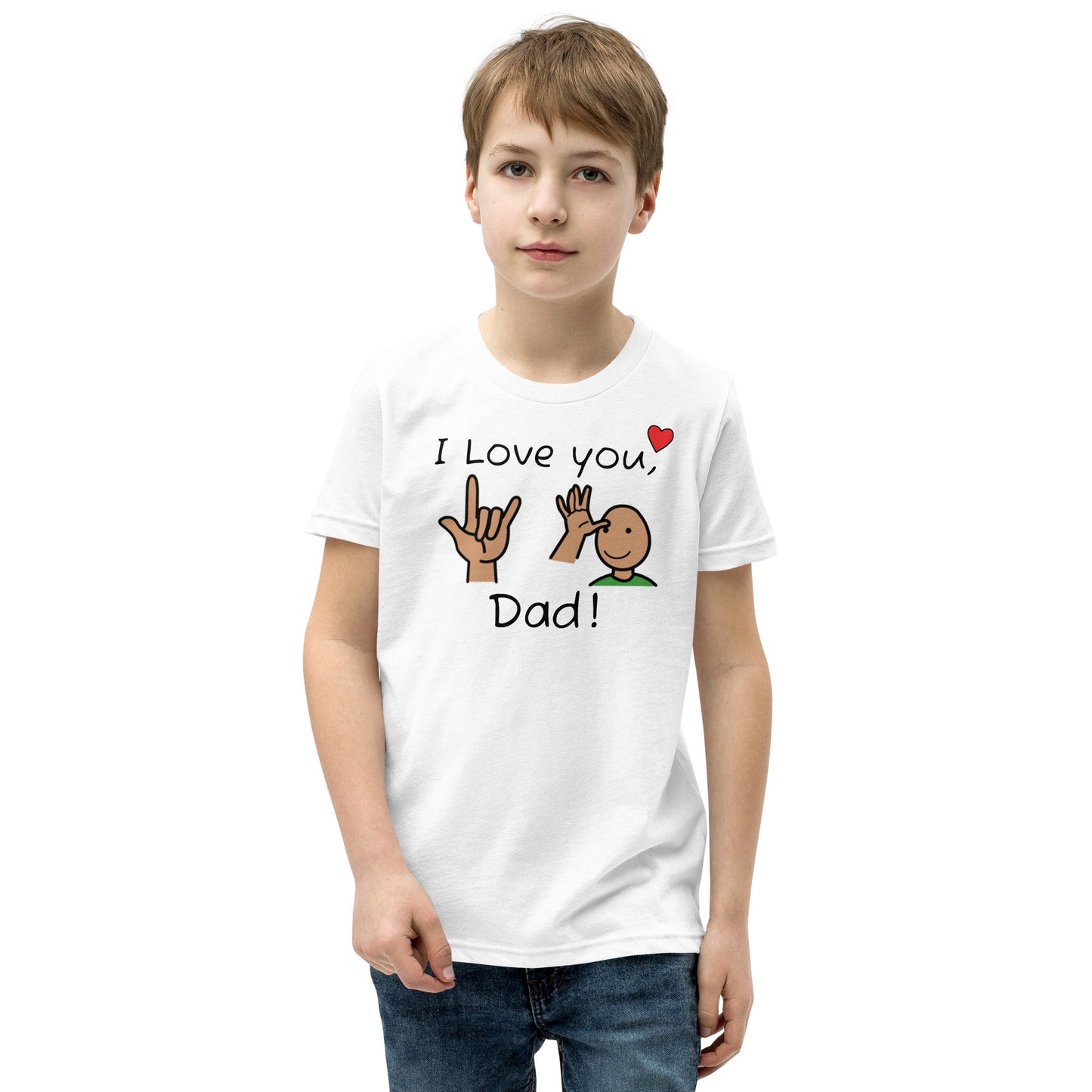 "I Love You, Dad" Youth T-shirt with ASL and Boardmaker PCS; Autism