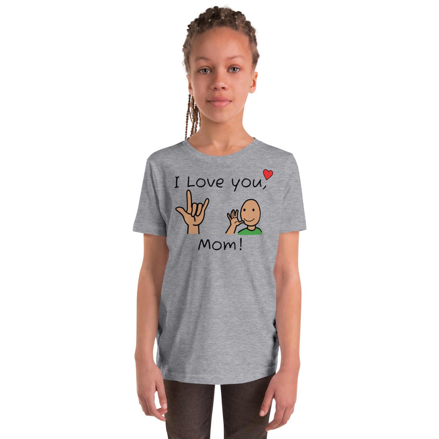 "I love you, Mom" Youth T-shirt Autism with ASL and Boardmaker PCS