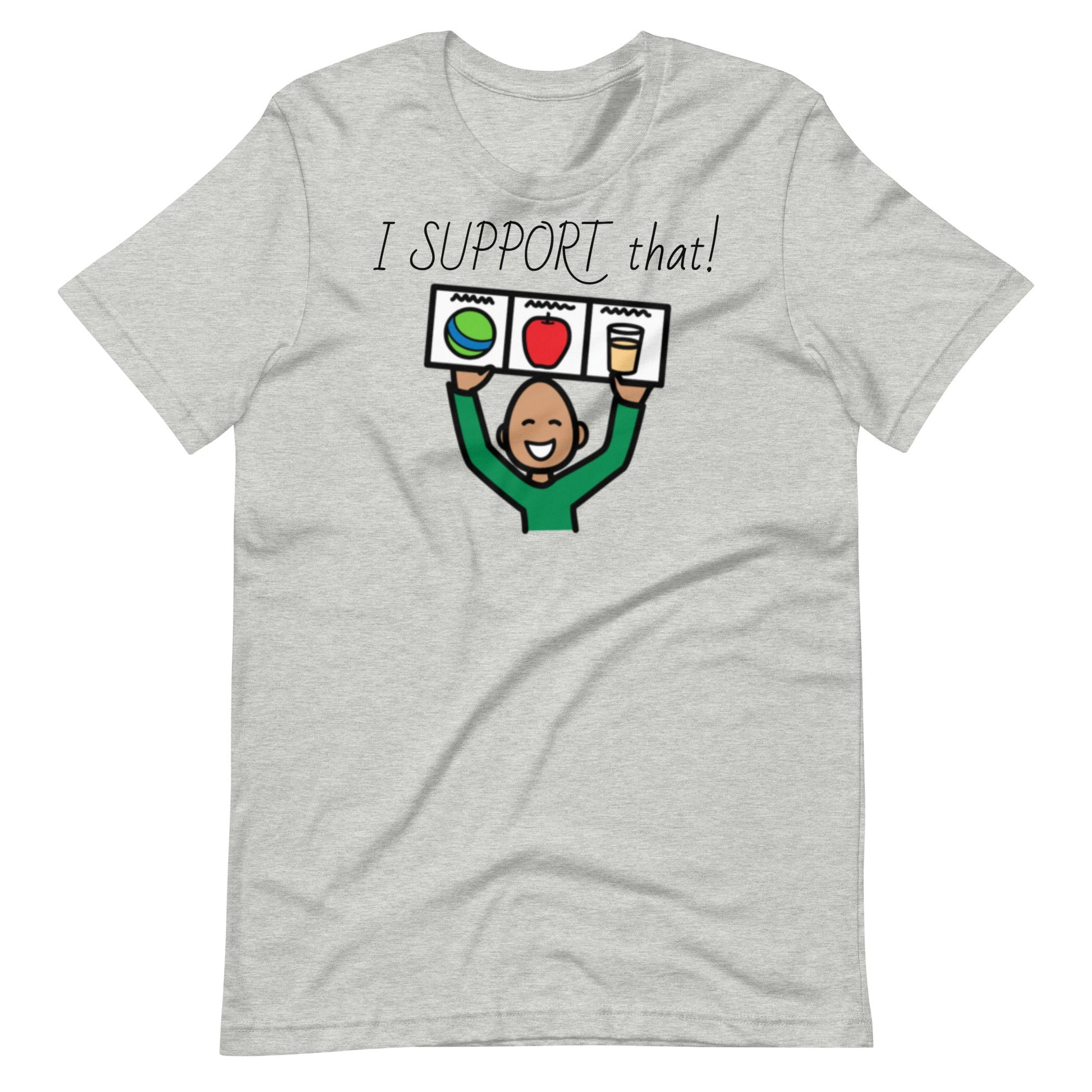 Special Education Teacher shirt, "I Support That" Visual Supports, AAC shirt, SLP shirt, SPED teacher shirt, with Boardmaker PCS gray