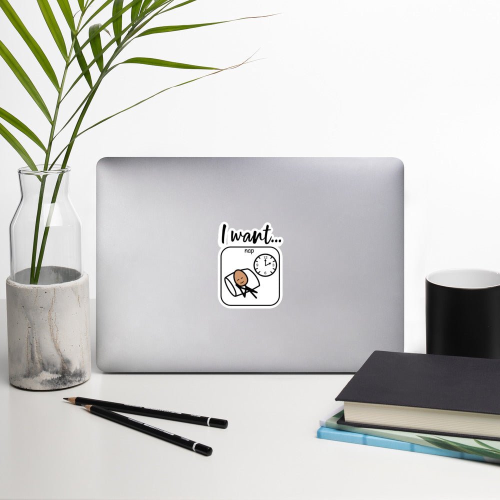 "I Want Nap" vinyl sticker with Boardmaker PCS for Special Education Teachers and SLP