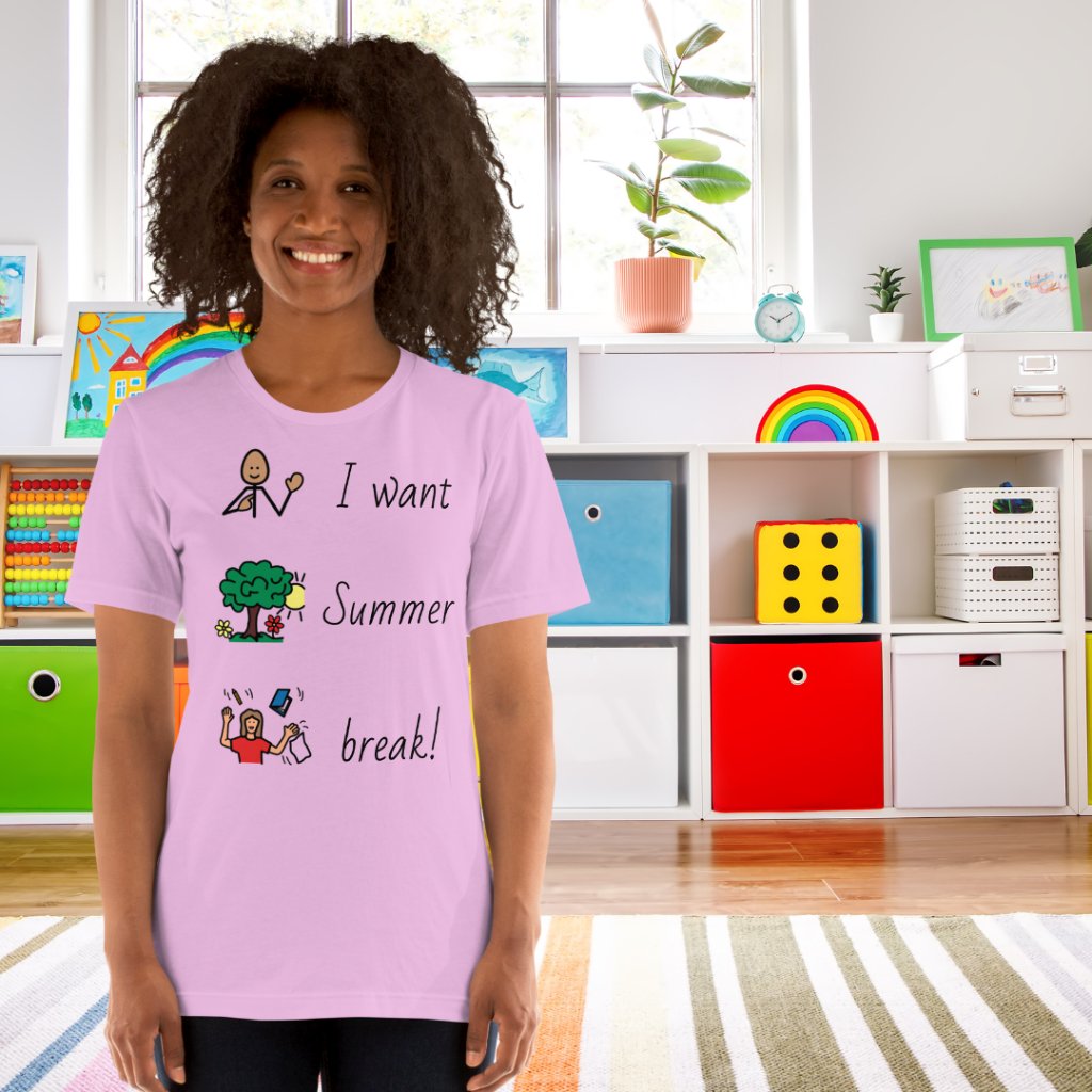 "I Want Summer Break" Special Education Teacher T-Shirt with Boardmaker Symbols Unisex