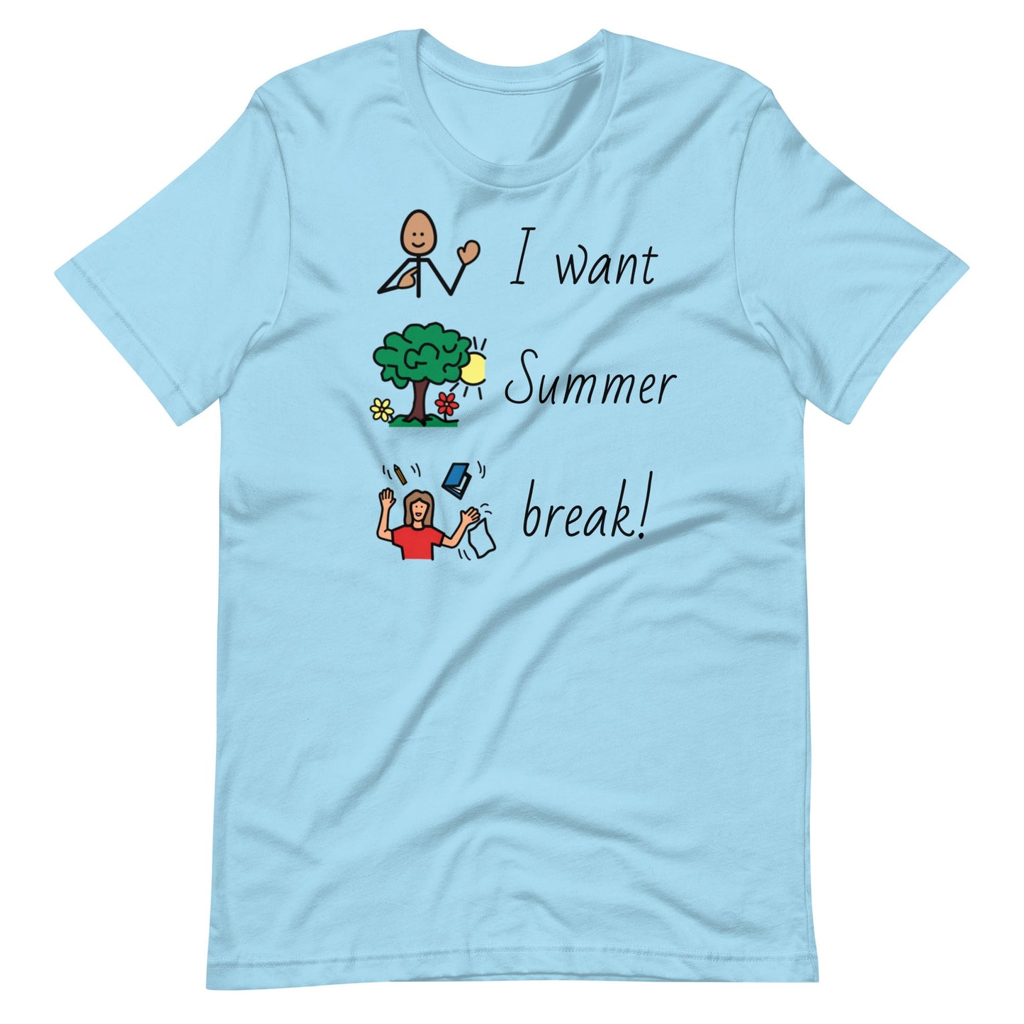 "I Want Summer Break" Special Education Teacher T-Shirt with Boardmaker Symbols Unisex