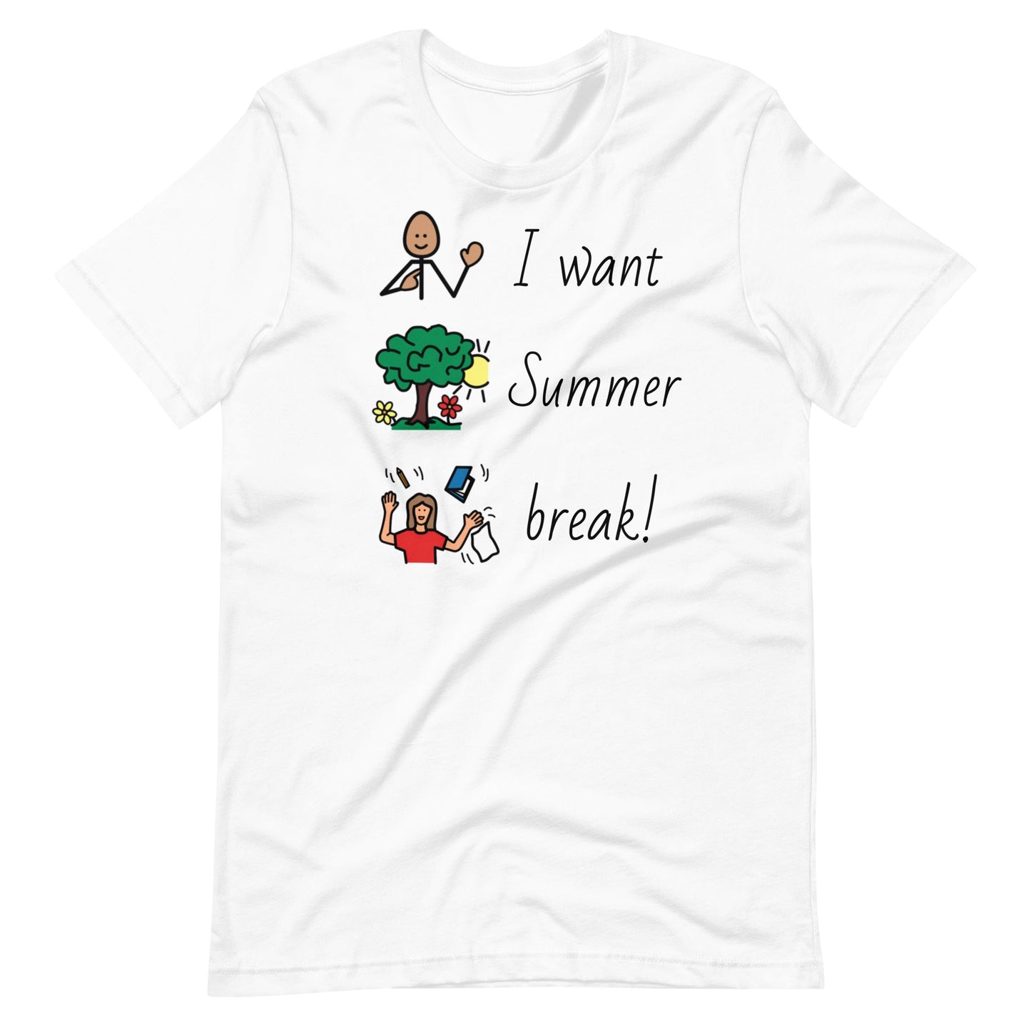 "I Want Summer Break" Special Education Teacher T-Shirt with Boardmaker Symbols Unisex