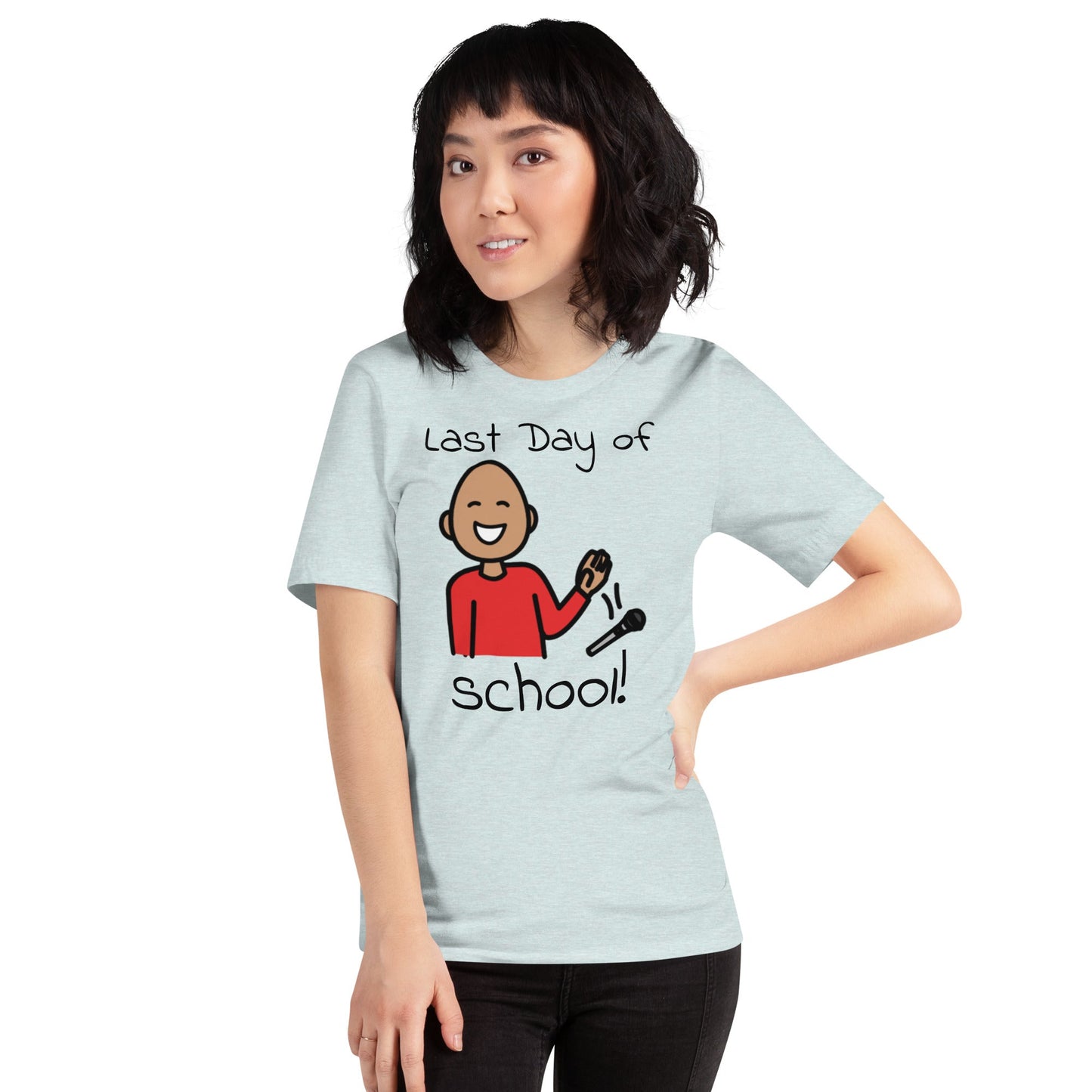 "Last Day of School" Funny Special Education Teacher T-shirt with Boardmaker Picture Communication Symbols Unisex