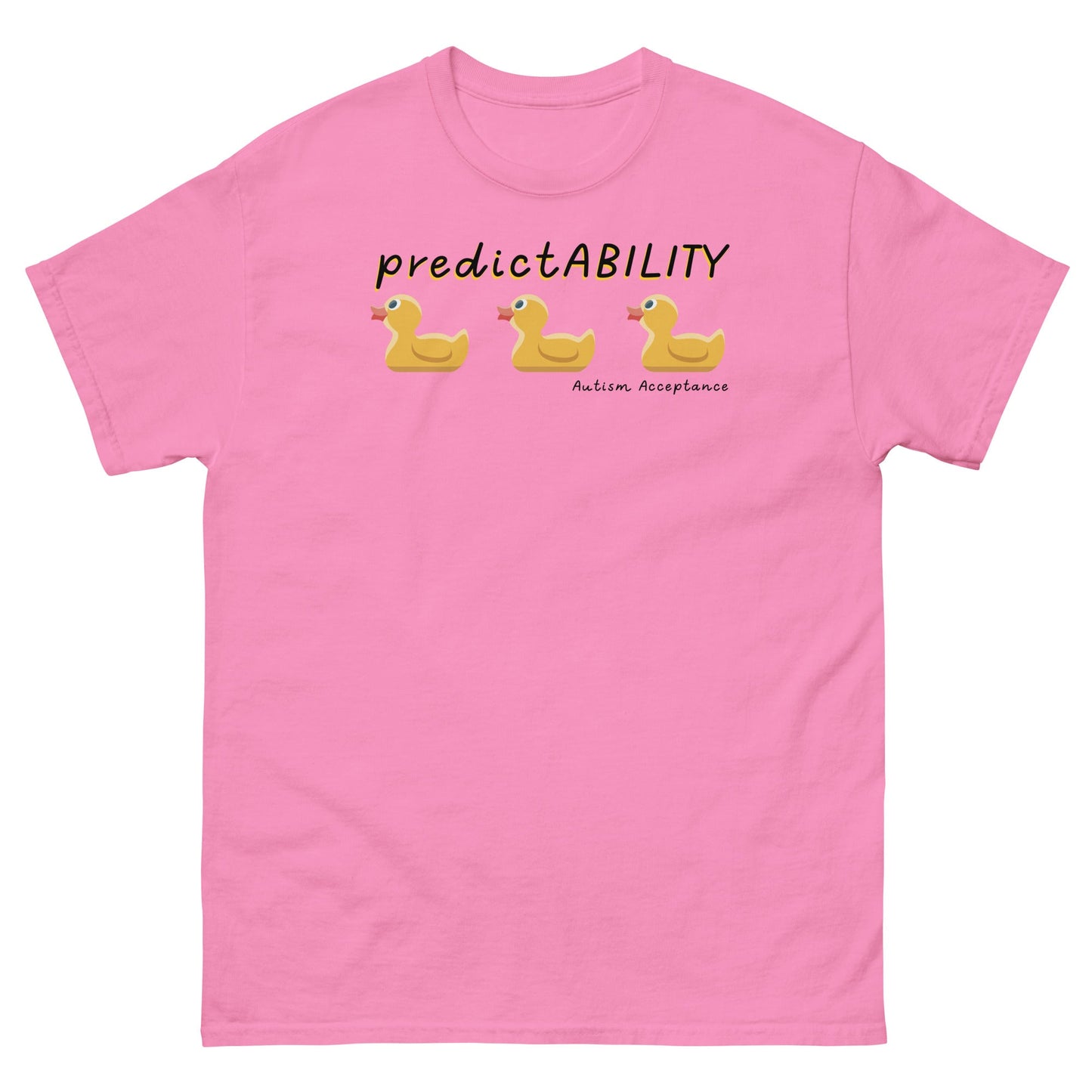 Autism Awareness t-shirt, Neurodiversity shirt, PredicatABILITY ducks in a row pink unisex