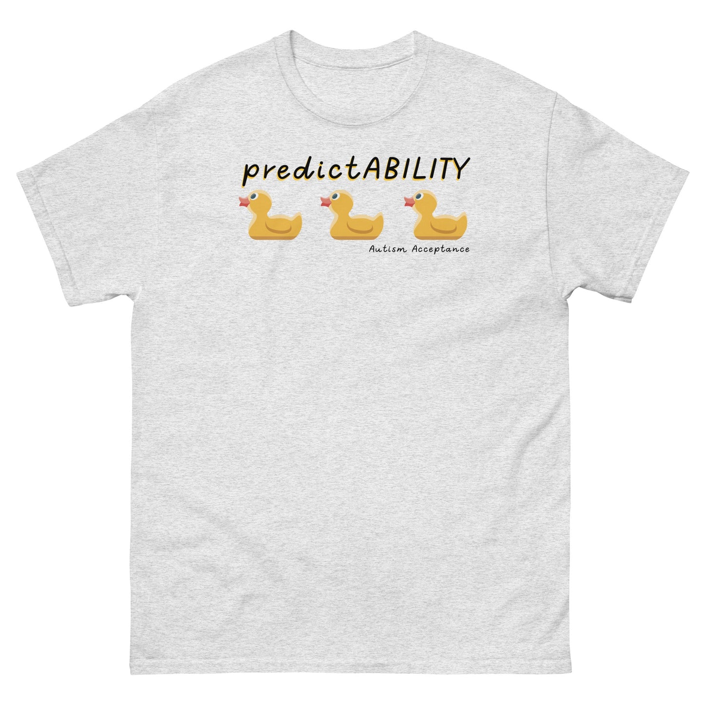 Autism Awareness t-shirt, Neurodiversity shirt, PredicatABILITY ducks in a row ash gray unisex