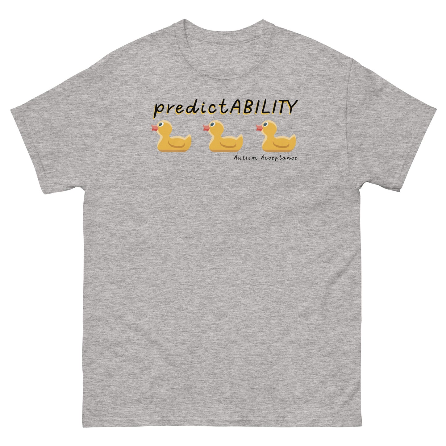 Autism Awareness t-shirt, Neurodiversity shirt, PredicatABILITY ducks in a row light  gray unisex