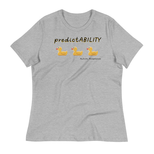 Autism Awareness Women's t-shirt, predictability all ducks in a row lining up toys gray