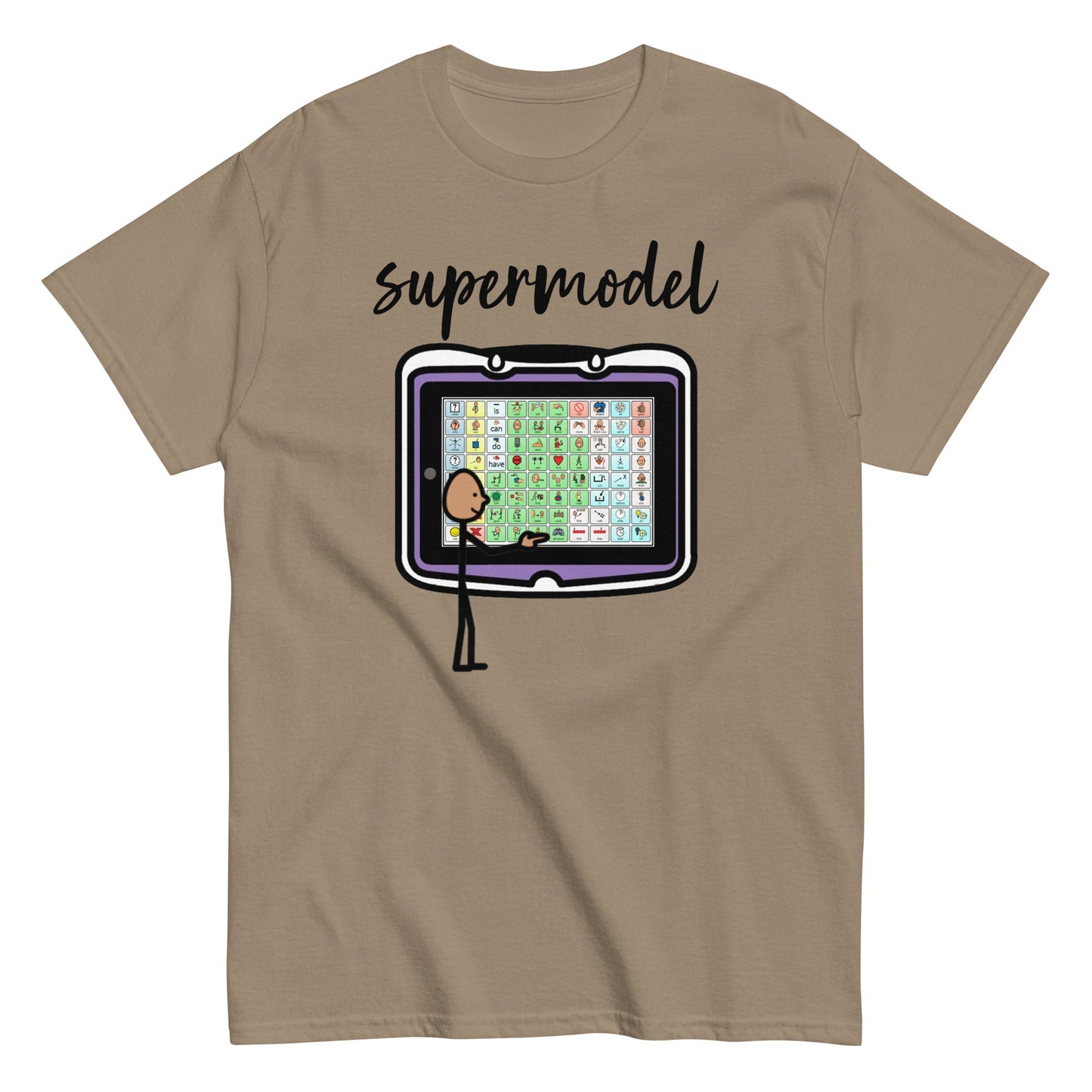 SLP AAC Speech therapist shirt Autism Awarenss shirt "supermodel" Special education teacher shirt with Boardmaker PCS unisex sand