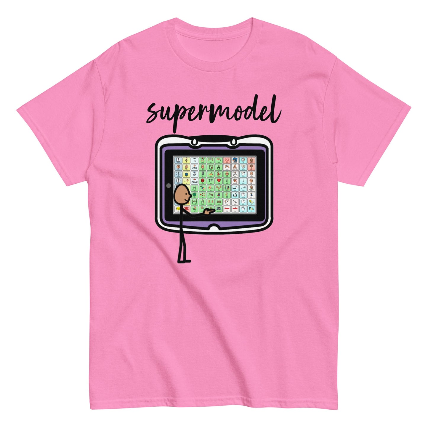 SLP AAC Speech therapist shirt Autism Awarenss shirt "supermodel" Special education teacher shirt with Boardmaker PCS unisex pink