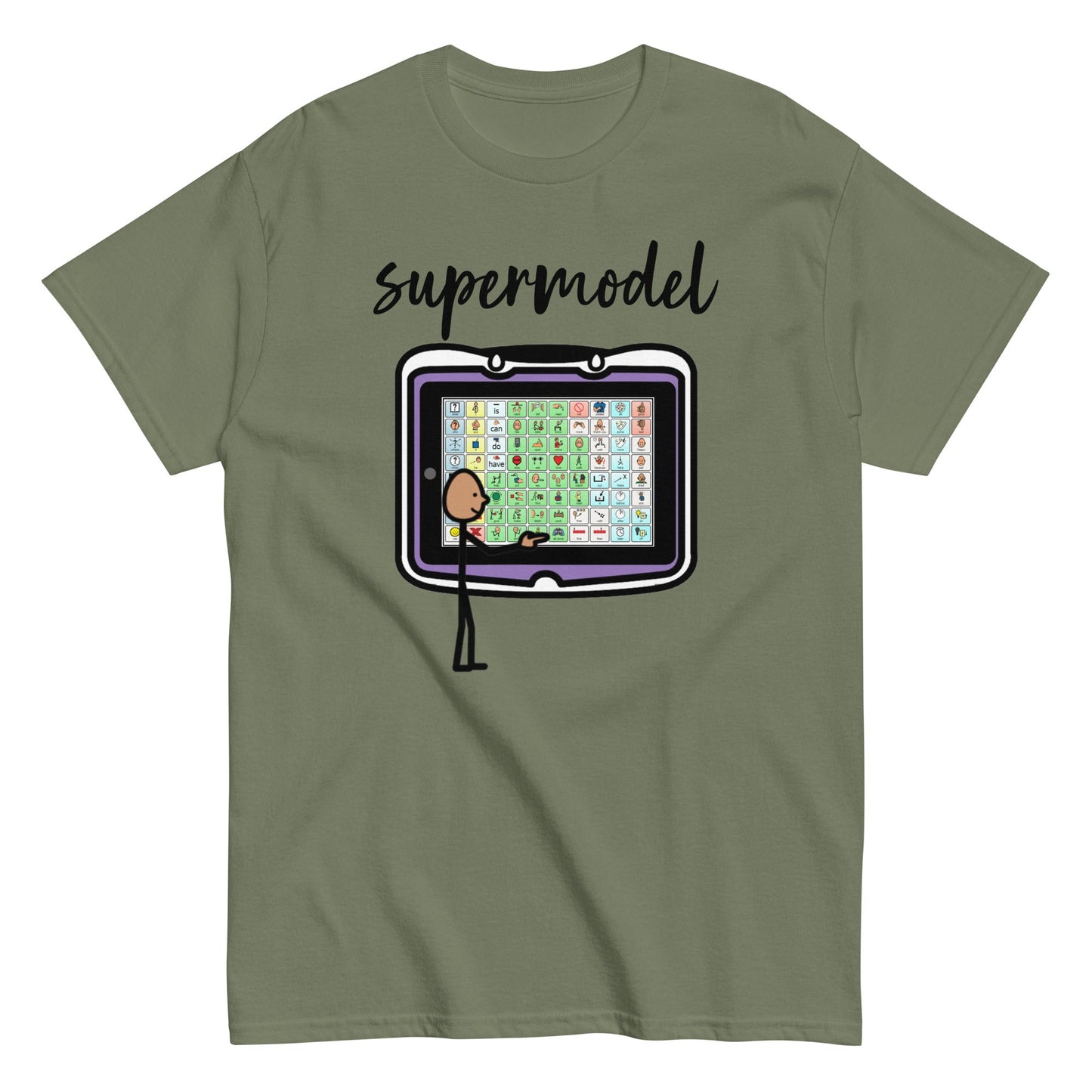 SLP AAC Speech therapist shirt Autism Awarenss shirt "supermodel" Special education teacher shirt with Boardmaker PCS unisex sage green