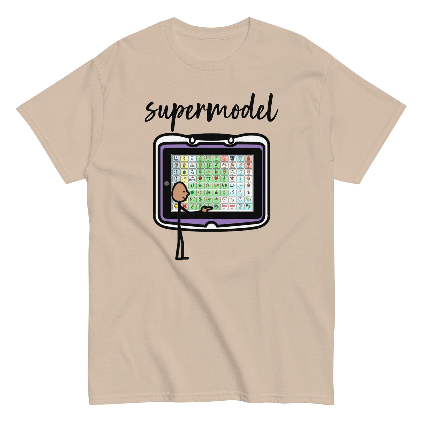 SLP AAC Speech therapist shirt Autism Awarenss shirt "supermodel" Special education teacher shirt with Boardmaker PCS unisex cream