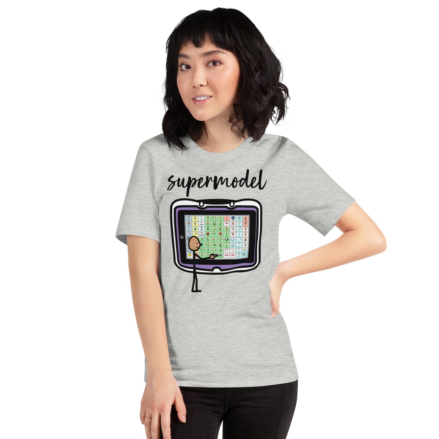 "supermodel" Modeling Funny AAC Speech Therapist (SLP) T-shirt with Boardmaker PCS Unisex